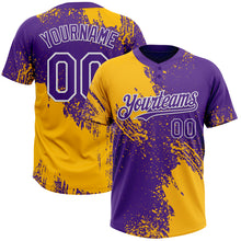 Загрузить изображение в средство просмотра галереи, Custom Gold Purple-White 3D Pattern Abstract Brush Stroke Two-Button Unisex Softball Jersey