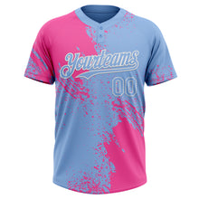 Загрузить изображение в средство просмотра галереи, Custom Pink Light Blue-White 3D Pattern Abstract Brush Stroke Two-Button Unisex Softball Jersey