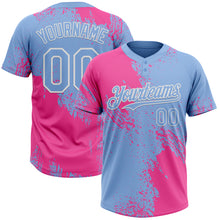 Загрузить изображение в средство просмотра галереи, Custom Pink Light Blue-White 3D Pattern Abstract Brush Stroke Two-Button Unisex Softball Jersey