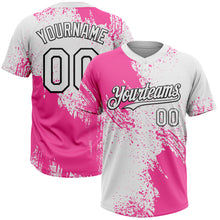 Загрузить изображение в средство просмотра галереи, Custom Pink White-Black 3D Pattern Abstract Brush Stroke Two-Button Unisex Softball Jersey