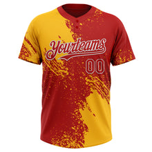 Загрузить изображение в средство просмотра галереи, Custom Gold Red-White 3D Pattern Abstract Brush Stroke Two-Button Unisex Softball Jersey