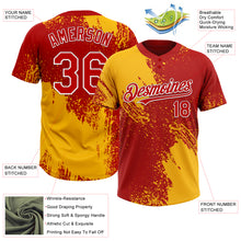Загрузить изображение в средство просмотра галереи, Custom Gold Red-White 3D Pattern Abstract Brush Stroke Two-Button Unisex Softball Jersey