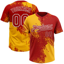 Загрузить изображение в средство просмотра галереи, Custom Gold Red-White 3D Pattern Abstract Brush Stroke Two-Button Unisex Softball Jersey