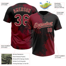Загрузить изображение в средство просмотра галереи, Custom Crimson Black-Cream 3D Pattern Abstract Brush Stroke Two-Button Unisex Softball Jersey