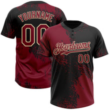 Загрузить изображение в средство просмотра галереи, Custom Crimson Black-Cream 3D Pattern Abstract Brush Stroke Two-Button Unisex Softball Jersey