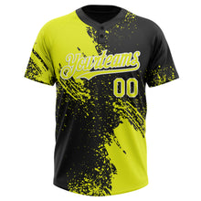 Загрузить изображение в средство просмотра галереи, Custom Black Neon Yellow-White 3D Pattern Abstract Brush Stroke Two-Button Unisex Softball Jersey