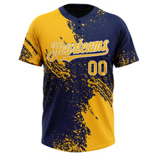 Загрузить изображение в средство просмотра галереи, Custom Gold Navy-White 3D Pattern Abstract Brush Stroke Two-Button Unisex Softball Jersey