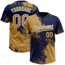 Загрузить изображение в средство просмотра галереи, Custom Old Gold Navy-White 3D Pattern Abstract Brush Stroke Two-Button Unisex Softball Jersey