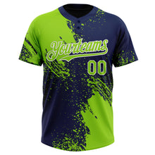 Загрузить изображение в средство просмотра галереи, Custom Neon Green Navy-White 3D Pattern Abstract Brush Stroke Two-Button Unisex Softball Jersey