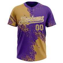 Загрузить изображение в средство просмотра галереи, Custom Old Gold Purple-White 3D Pattern Abstract Brush Stroke Two-Button Unisex Softball Jersey