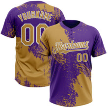 Загрузить изображение в средство просмотра галереи, Custom Old Gold Purple-White 3D Pattern Abstract Brush Stroke Two-Button Unisex Softball Jersey