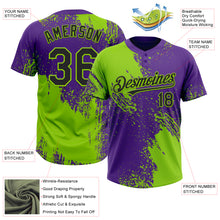 Загрузить изображение в средство просмотра галереи, Custom Neon Green Black-Purple 3D Pattern Abstract Brush Stroke Two-Button Unisex Softball Jersey