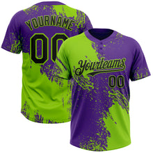 Загрузить изображение в средство просмотра галереи, Custom Neon Green Black-Purple 3D Pattern Abstract Brush Stroke Two-Button Unisex Softball Jersey