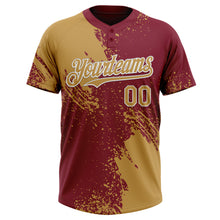 Загрузить изображение в средство просмотра галереи, Custom Old Gold Crimson-White 3D Pattern Abstract Brush Stroke Two-Button Unisex Softball Jersey