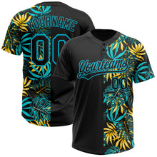 Загрузить изображение в средство просмотра галереи, Custom Black Lakes Blue 3D Pattern Hawaii Tropical Palm Leaves Two-Button Unisex Softball Jersey