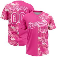 Загрузить изображение в средство просмотра галереи, Custom Pink White 3D Pattern Tropical Palm Leaves And Famingo Two-Button Unisex Softball Jersey