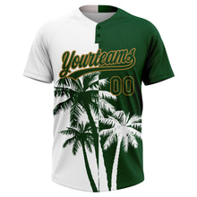 Загрузить изображение в средство просмотра галереи, Custom White Green-Old Gold 3D Pattern Hawaii Coconut Trees Two-Button Unisex Softball Jersey