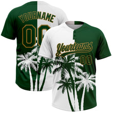 Загрузить изображение в средство просмотра галереи, Custom White Green-Old Gold 3D Pattern Hawaii Coconut Trees Two-Button Unisex Softball Jersey