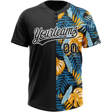 Load image into Gallery viewer, Custom Black White 3D Pattern Hawaii Tropical Leaves Two-Button Unisex Softball Jersey