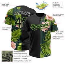 Загрузить изображение в средство просмотра галереи, Custom Black Neon Green 3D Pattern Hawaii Tropical Palm Leaves With Orchids Two-Button Unisex Softball Jersey