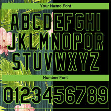 Загрузить изображение в средство просмотра галереи, Custom Black Neon Green 3D Pattern Hawaii Tropical Palm Leaves With Orchids Two-Button Unisex Softball Jersey