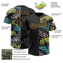 Загрузить изображение в средство просмотра галереи, Custom Black Old Gold 3D Pattern Hawaii Tropical Palm Leaves With Animal Print Two-Button Unisex Softball Jersey