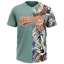 Загрузить изображение в средство просмотра галереи, Custom Teal Texas Orange-White 3D Pattern Hawaii Tropical Palm Leaves Two-Button Unisex Softball Jersey