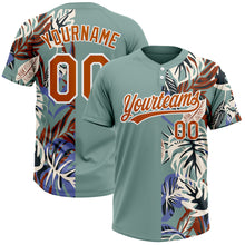 Загрузить изображение в средство просмотра галереи, Custom Teal Texas Orange-White 3D Pattern Hawaii Tropical Palm Leaves Two-Button Unisex Softball Jersey