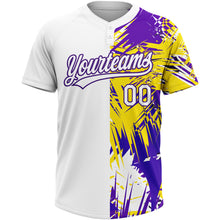 Load image into Gallery viewer, Custom White Purple 3D Pattern Tropical Palm Leaves Two-Button Unisex Softball Jersey