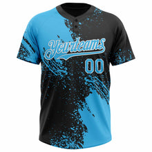 Laden Sie das Bild in den Galerie-Viewer, Custom Sky Blue Black-White 3D Pattern Abstract Brush Stroke Two-Button Unisex Softball Jersey