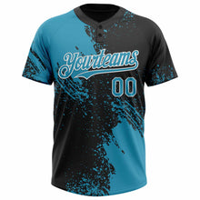Laden Sie das Bild in den Galerie-Viewer, Custom Panther Blue Black-White 3D Pattern Abstract Brush Stroke Two-Button Unisex Softball Jersey