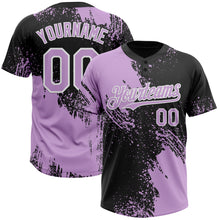 Laden Sie das Bild in den Galerie-Viewer, Custom Light Purple Black-White 3D Pattern Abstract Brush Stroke Two-Button Unisex Softball Jersey