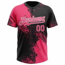 Laden Sie das Bild in den Galerie-Viewer, Custom Neon Pink Black-White 3D Pattern Abstract Brush Stroke Two-Button Unisex Softball Jersey