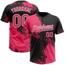 Laden Sie das Bild in den Galerie-Viewer, Custom Neon Pink Black-White 3D Pattern Abstract Brush Stroke Two-Button Unisex Softball Jersey