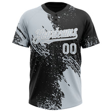 Laden Sie das Bild in den Galerie-Viewer, Custom Silver Black-White 3D Pattern Abstract Brush Stroke Two-Button Unisex Softball Jersey
