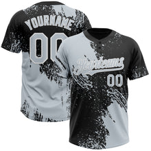 Laden Sie das Bild in den Galerie-Viewer, Custom Silver Black-White 3D Pattern Abstract Brush Stroke Two-Button Unisex Softball Jersey