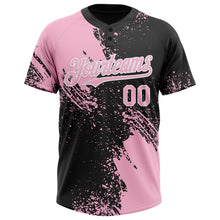 Laden Sie das Bild in den Galerie-Viewer, Custom Light Pink Black-White 3D Pattern Abstract Brush Stroke Two-Button Unisex Softball Jersey