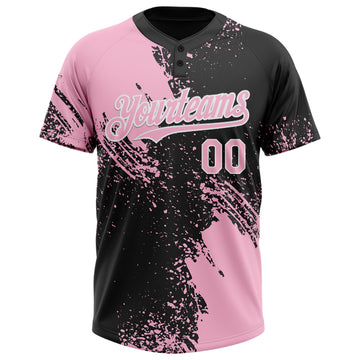 Custom Light Pink Black-White 3D Pattern Abstract Brush Stroke Two-Button Unisex Softball Jersey
