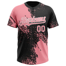 Laden Sie das Bild in den Galerie-Viewer, Custom Medium Pink Black-White 3D Pattern Abstract Brush Stroke Two-Button Unisex Softball Jersey