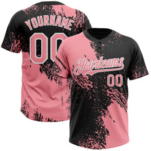 Laden Sie das Bild in den Galerie-Viewer, Custom Medium Pink Black-White 3D Pattern Abstract Brush Stroke Two-Button Unisex Softball Jersey