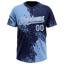 Laden Sie das Bild in den Galerie-Viewer, Custom Light Blue Navy-White 3D Pattern Abstract Brush Stroke Two-Button Unisex Softball Jersey