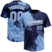 Laden Sie das Bild in den Galerie-Viewer, Custom Light Blue Navy-White 3D Pattern Abstract Brush Stroke Two-Button Unisex Softball Jersey