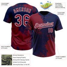 Laden Sie das Bild in den Galerie-Viewer, Custom Crimson Navy-White 3D Pattern Abstract Brush Stroke Two-Button Unisex Softball Jersey