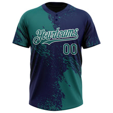 Загрузить изображение в средство просмотра галереи, Custom Teal Navy-White 3D Pattern Abstract Brush Stroke Two-Button Unisex Softball Jersey