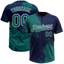 Загрузить изображение в средство просмотра галереи, Custom Teal Navy-White 3D Pattern Abstract Brush Stroke Two-Button Unisex Softball Jersey
