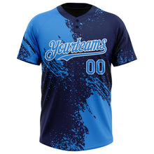 Load image into Gallery viewer, Custom Electric Blue Navy-White 3D Pattern Abstract Brush Stroke Two-Button Unisex Softball Jersey