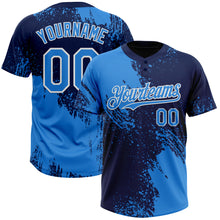 Load image into Gallery viewer, Custom Electric Blue Navy-White 3D Pattern Abstract Brush Stroke Two-Button Unisex Softball Jersey