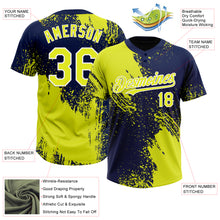 Laden Sie das Bild in den Galerie-Viewer, Custom Neon Yellow Navy-White 3D Pattern Abstract Brush Stroke Two-Button Unisex Softball Jersey