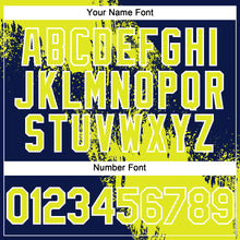 Laden Sie das Bild in den Galerie-Viewer, Custom Neon Yellow Navy-White 3D Pattern Abstract Brush Stroke Two-Button Unisex Softball Jersey