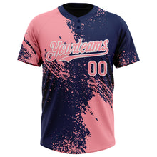 Laden Sie das Bild in den Galerie-Viewer, Custom Medium Pink Navy-White 3D Pattern Abstract Brush Stroke Two-Button Unisex Softball Jersey